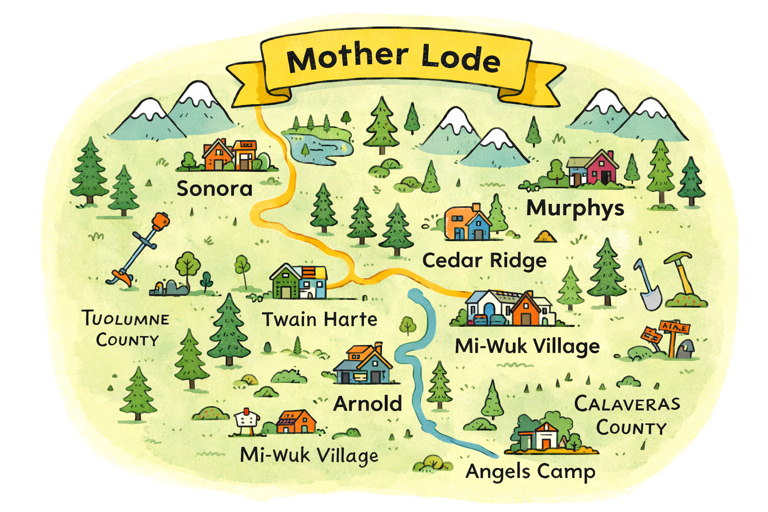 Mother Lode Service Area service area map for Wacky Weedeating covering Sonora Twain Harte Arnold Murphys and the Mother Lode foothills
